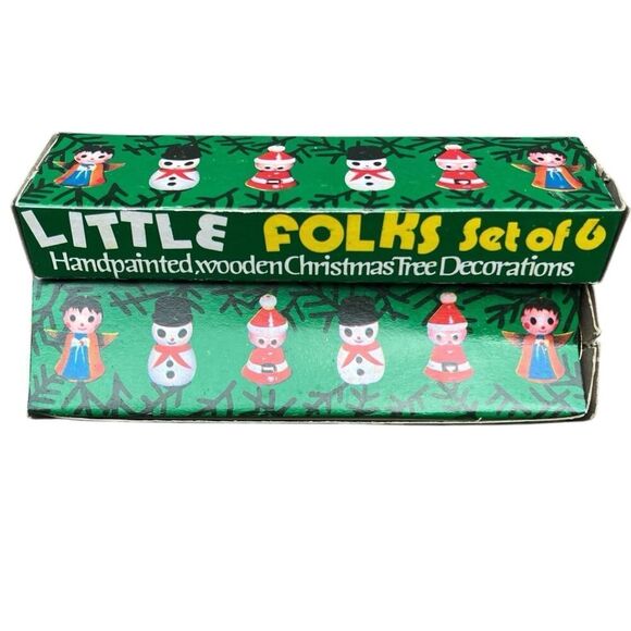 Vintage Little Folks Set Of 6 Hand-Painted Wooden Christmas Ornaments 1979 SET/2 - Picture 1 of 3